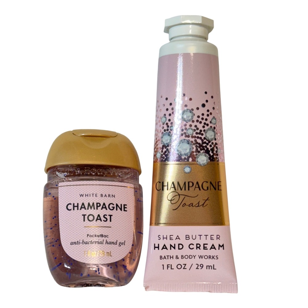 Bath & Body Works Hand Cream & Sanitizer Set 1oz Pink Champagne Toast Bundle